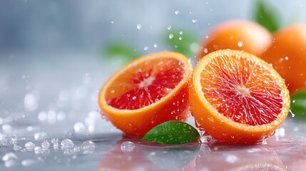 Vibrant Orange Fruit Slices with Water Droplets on Smooth Surface
