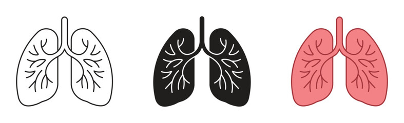 Obraz premium Lungs icon set. Healthy and diseased lungs icon symbol in line and flat style. Medicals care ,vector illustration.