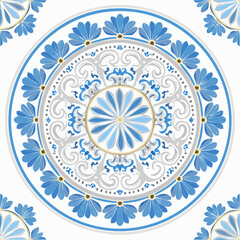 A seamless Greek floral medallion pattern with delicate blossoms and circular symmetry. Great for packaging, textiles, and home d&eacute;cor.