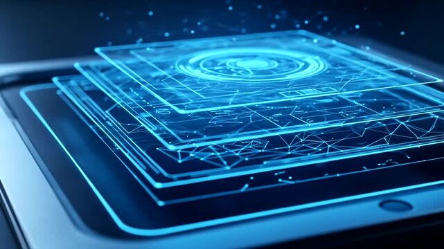 Futuristic holographic interface showcasing layered technology in action