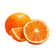 Fresh Orange and Juicy Slices isolated on transparent background.