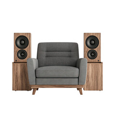 Modern Living Room Setup with Stylish Chair and Audio Speakers isolated on transparent background.