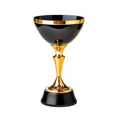 Elegant black and gold trophy with glossy finish  isolated on transparent background.