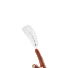 Delicate White Feather Balanced on Fingertip Against Black Background