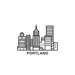 Obraz premium Porland skyline, horizon logo. USA Oregon state panoramic city icon with shape of landmarks, skyscrapers, buildings. Isolated thin line image, vector clipart
