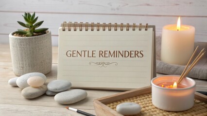 Gentle Reminders Notepad with Stones and Candles for Relaxation and Mindfulness in Peaceful Home Environment