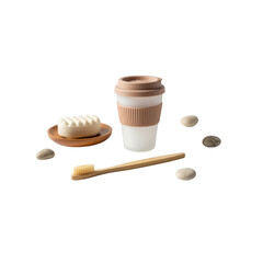Sustainable Lifestyle Essentials EcoFriendly Reusable Cup Bamboo Toothbrush Solid Soap Bar with Natural Pebbles