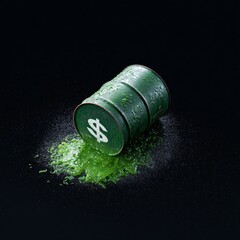 Oil barrel leaking digital currency symbols, futuristic finance concept