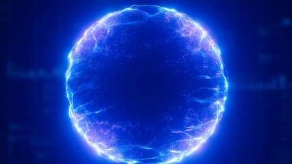 Energy Sphere in Digital Realm: An electrifying energy sphere pulsates with vibrant blue and purple hues, an abstract representation of technological power and futuristic innovation. - Powered by Adobe