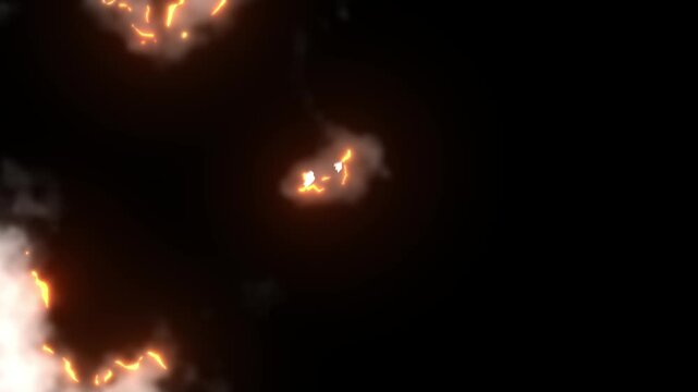 Animation of a white sheet of paper burning with smoldering on a black background for overlay and editing. Animated transition for video