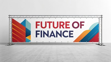 Obraz premium Banner Displaying Modern Concept of Future of Finance with Colorful Geometric Shapes in a Minimalist Indoor Setting