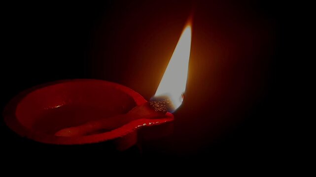 Decorative Colorful Traditional Diya Lamp Lit Outdoors During Festival