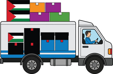 Palestine delivery truck shipping boxes and cargo international trade