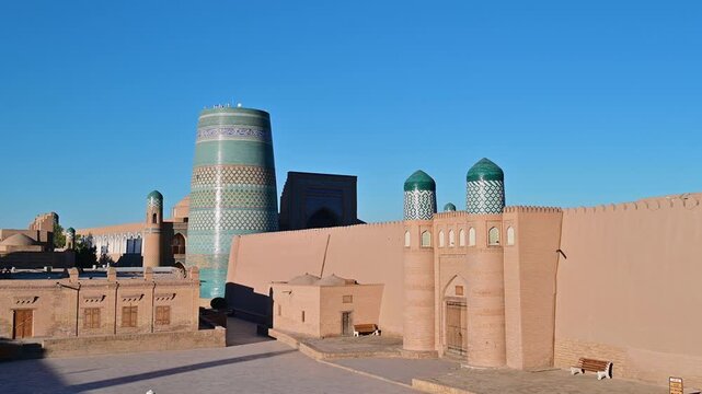 Stunning video of the Kala Minor Minaret and the entrance to the Kunya Ark in Khiva, Uzbekistan