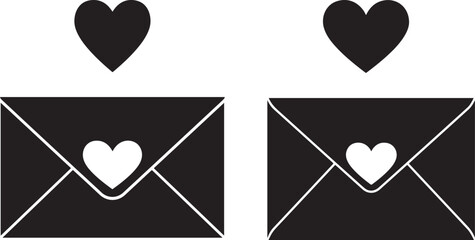 Two envelopes with hearts silhouette