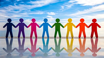 Colorful paper cutout people holding hands symbolizing unity and diversity
