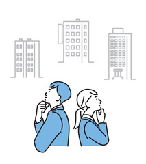 シンプル　イラスト　就職先を選択する男性と女性