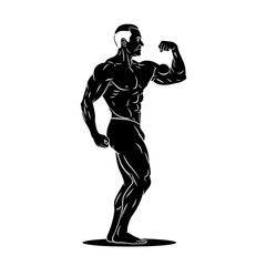 Fototapeta premium Silhouette of an Older Male Bodybuilder Demonstrating Enduring Strength