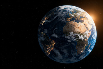 Obraz premium Earth from space with sun rising