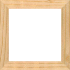 Square wooden frame cut from pine wood, isolated on white background