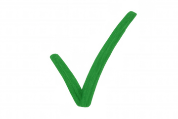 Green check mark symbol confirming success, approval, acceptance, and completion on transparent background