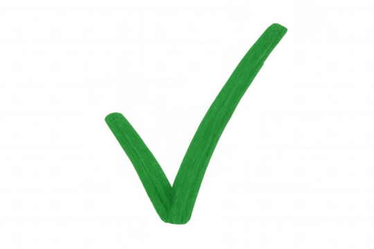 Green check mark symbol confirming success, approval, acceptance, and completion on transparent background