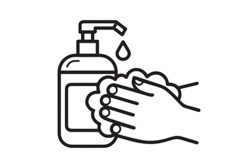 Liquid soap and washed hands line art vector