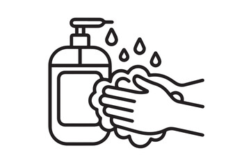 Liquid soap and washed hands line art vector