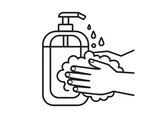 Liquid soap and washed hands line art vector