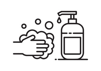 Liquid soap and washed hands line art vector
