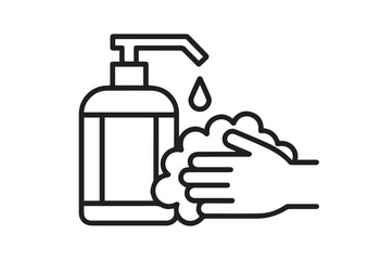 Liquid soap and washed hands line art vector