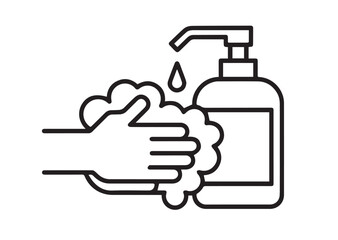 Liquid soap and washed hands line art vector