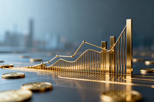 Golden financial growth chart with coins - Powered by Adobe
