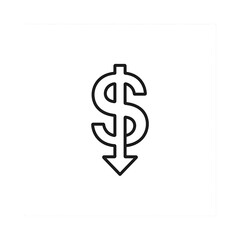 Fototapeta premium Dollar sign downward arrow symbol indicating financial decline recession economic downturn or cost reduction concept.Symbolic representation of a dollar sign with a downward arrow, signifying financia
