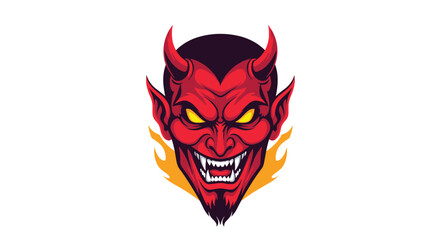 A menacing red devil face with sharp teeth and fiery horns.