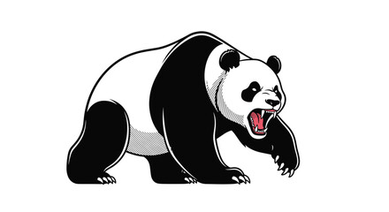 A large panda bear with an open mouth and sharp teeth