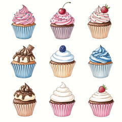 Sweet Cupcakes Watercolor Set for Bakery and Dessert Design