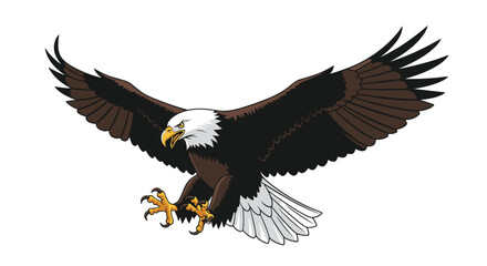 Obraz premium A majestic bald eagle soaring through the sky with wings spread wide.