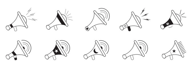 Simple outline megaphone icon symbol. mega phone vector illustration of a flat icon. Megaphone vector flat isolated image.