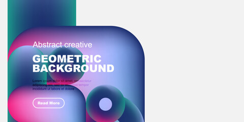 Fototapeta premium Abstract geometric background design. Vibrant colors, shapes overlap creating modern visual effect. Text included, button present.