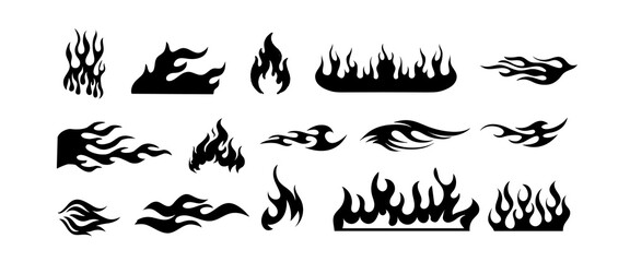 Classic Flame Silhouettes – Retro Hot Rod Motorcycle Fire Tattoo Vector Outline Design