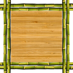 Square green natural bamboo stick frame and bamboo wood grain texture, isolated on white background