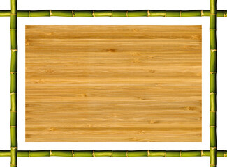 Rectangle green natural bamboo stick frame and bamboo wood grain texture, isolated on white background