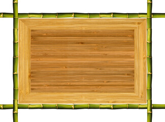 Rectangle green natural bamboo stick frame and bamboo wood grain texture, isolated on white background