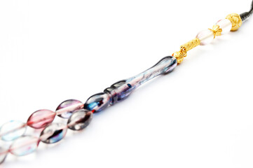 Colored and gold beads sequenced, short rosary, tespih tesbih
