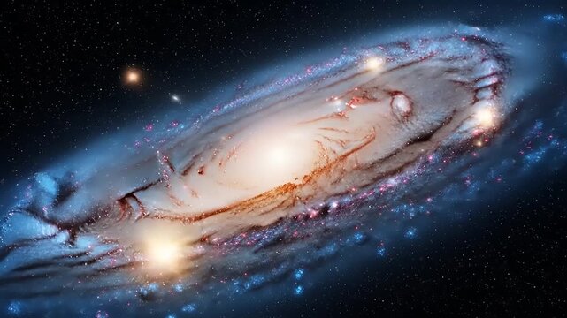 Spectacular Galaxy Spiral Arms and Celestial Bodies in Deep Space.