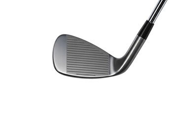 Closeup of a Modern Golf Iron Club Head with Perforated Face isolated on transparent background