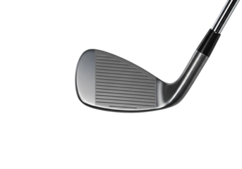 Closeup of a Modern Golf Iron Club Head with Perforated Face isolated on transparent background