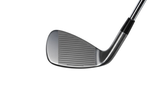 Closeup of a Modern Golf Iron Club Head with Perforated Face isolated on transparent background