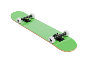 Light Green Skateboard Deck with White Wheels isolated on transparent background